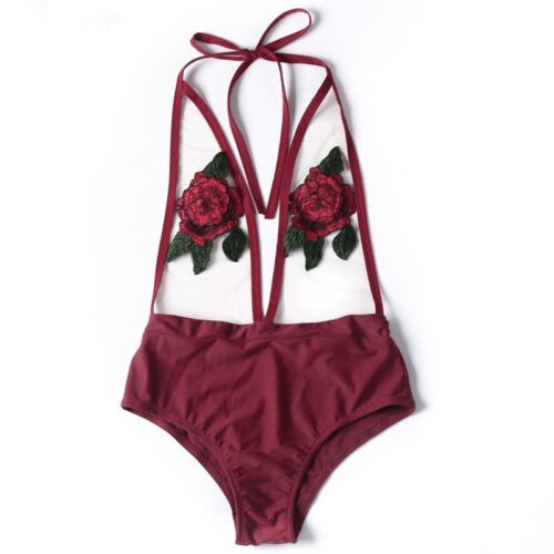Ultra Hot Mesh See Through Floral Swimsuit  Sunset and Swim Red S 
