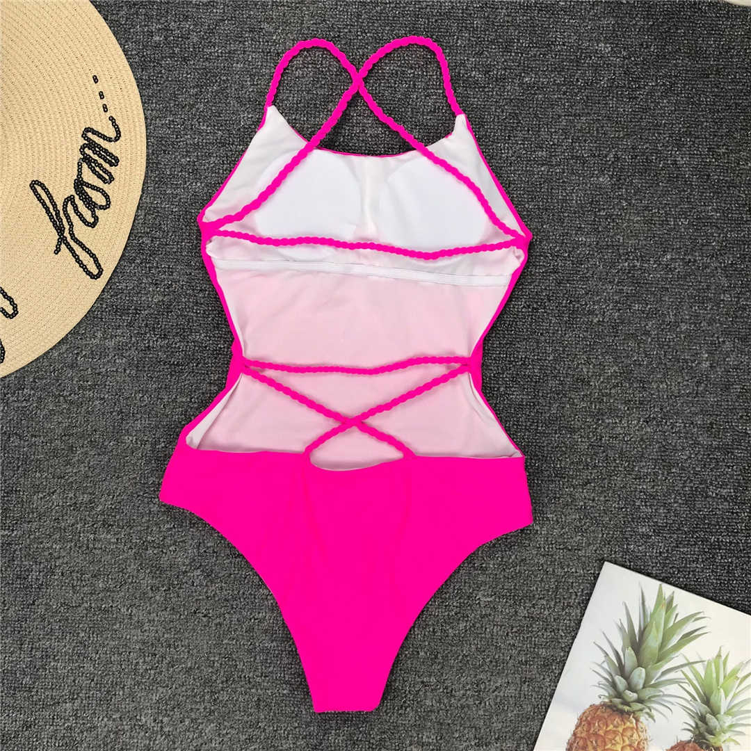 Pink Paradise Strap Cross Open Back One Piece Swimsuit  Sunset and Swim   