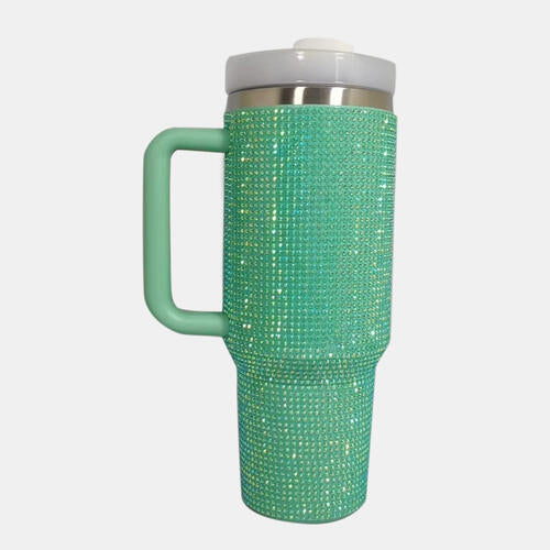 Rhinestone Stainless Steel Tumbler with Straw Sunset and Swim Mid Green One Size 