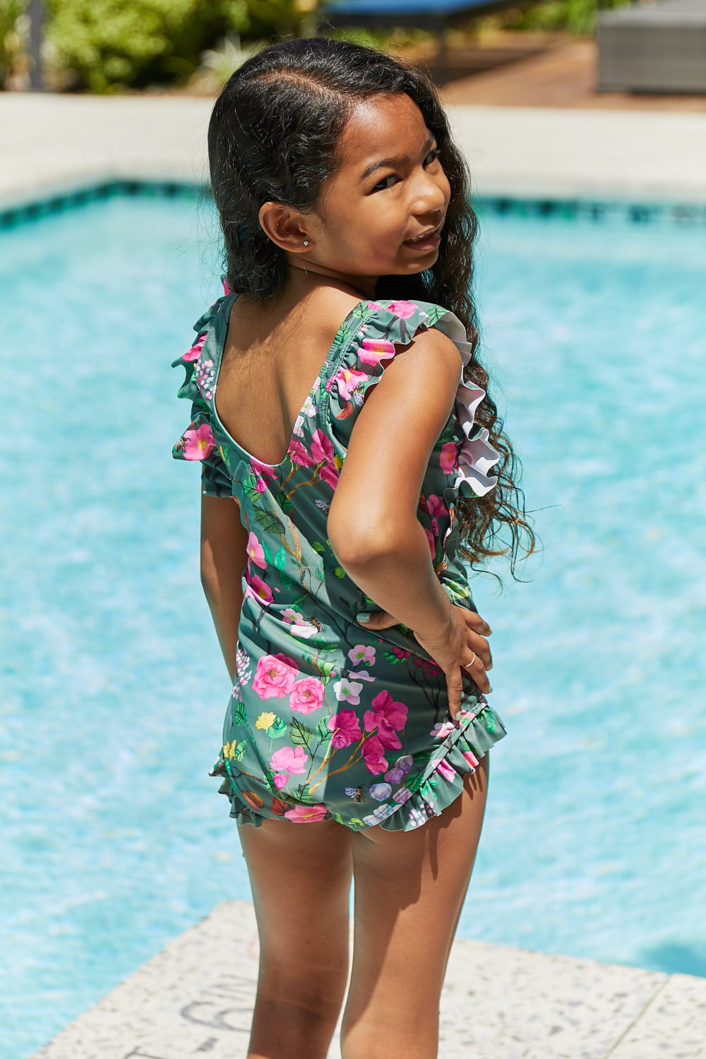 Girl Marina West Swim Bring Me Flowers V-Neck One Piece Swimsuit In Sage Mother Daughter Swimwear  Sunset and Swim   
