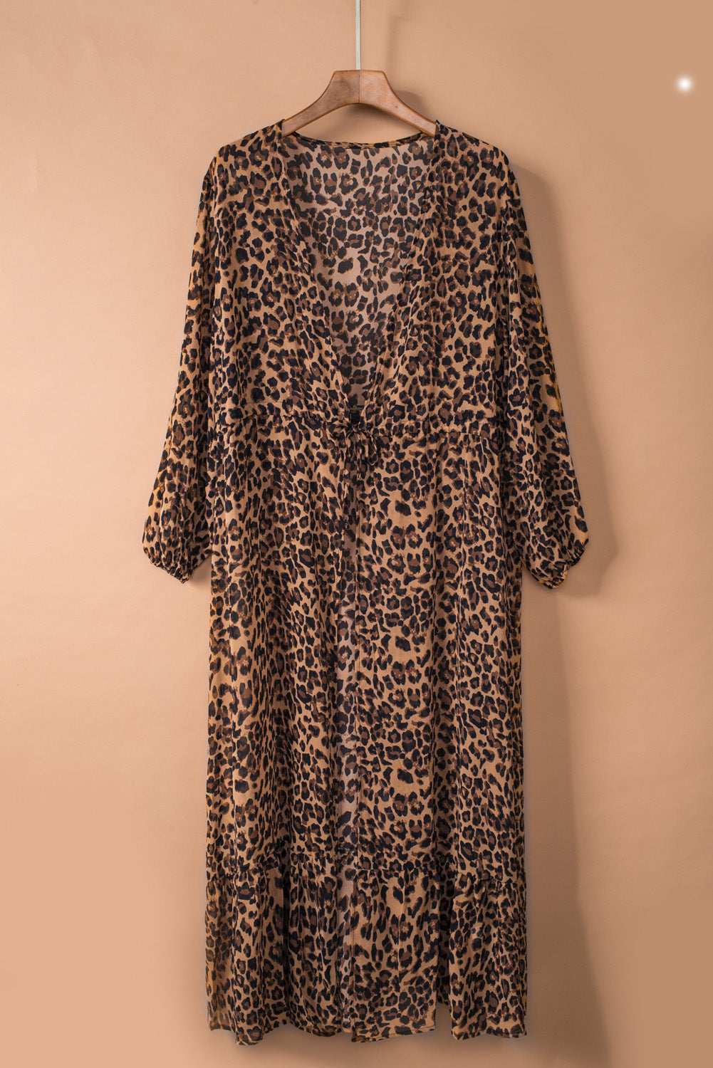 Sunset Vacation  Leopard Open Front Long Sleeve Cover Up  Sunset and Swim   