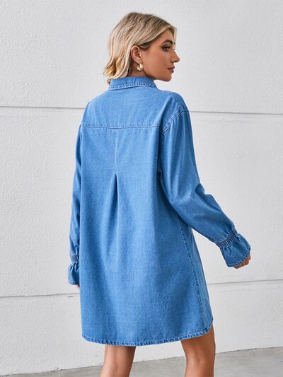 Pocketed Dropped Shoulder Mini Denim Dress Sunset and Swim   