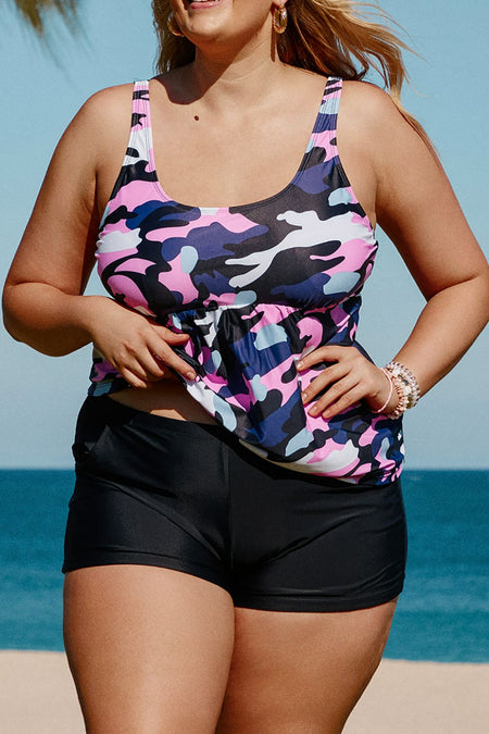 Plus Size Camouflage Peplum Two-Piece Tankini Set – Sunset and Swim