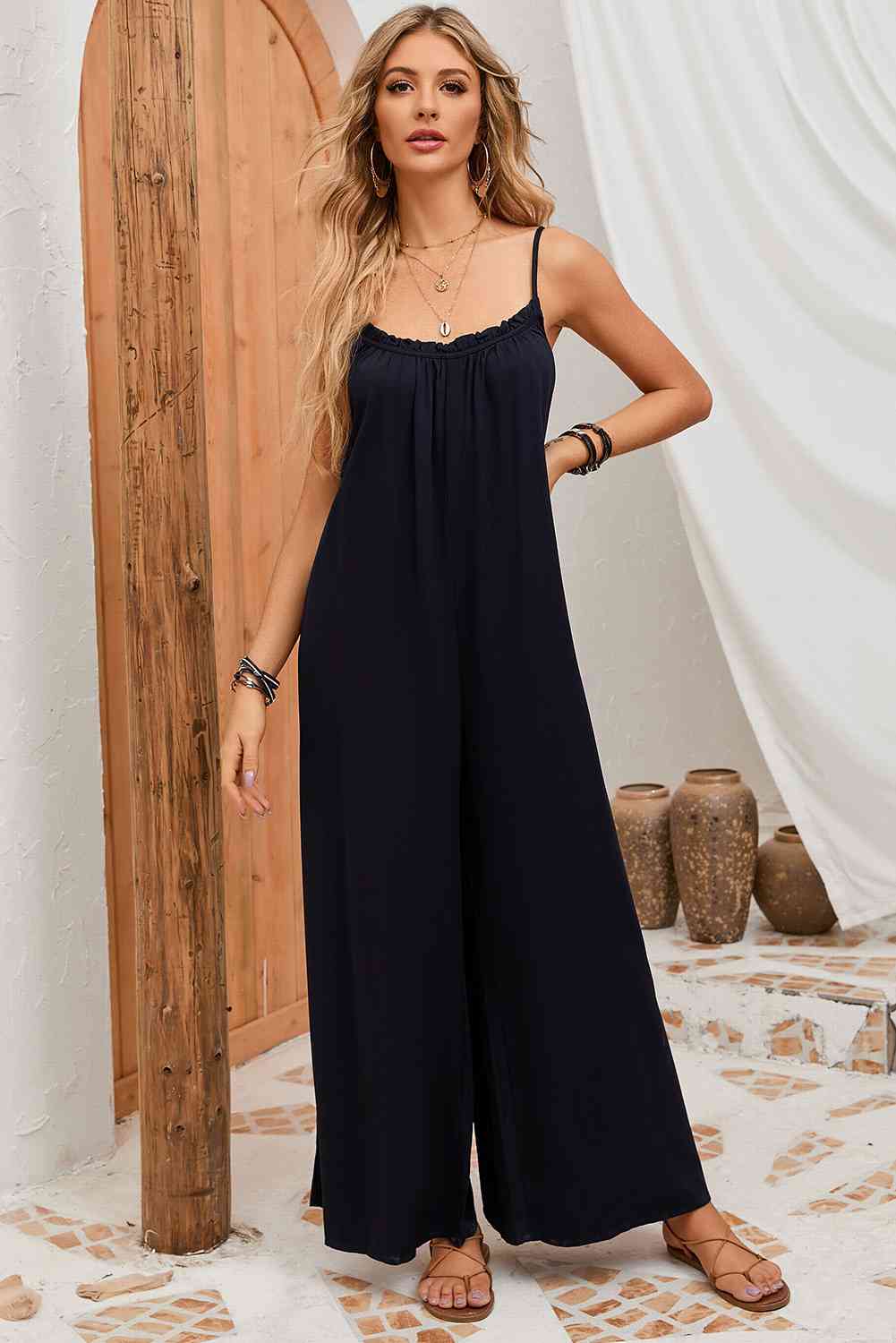 Backless Straight Neck Jumpsuit  Sunset and Swim   