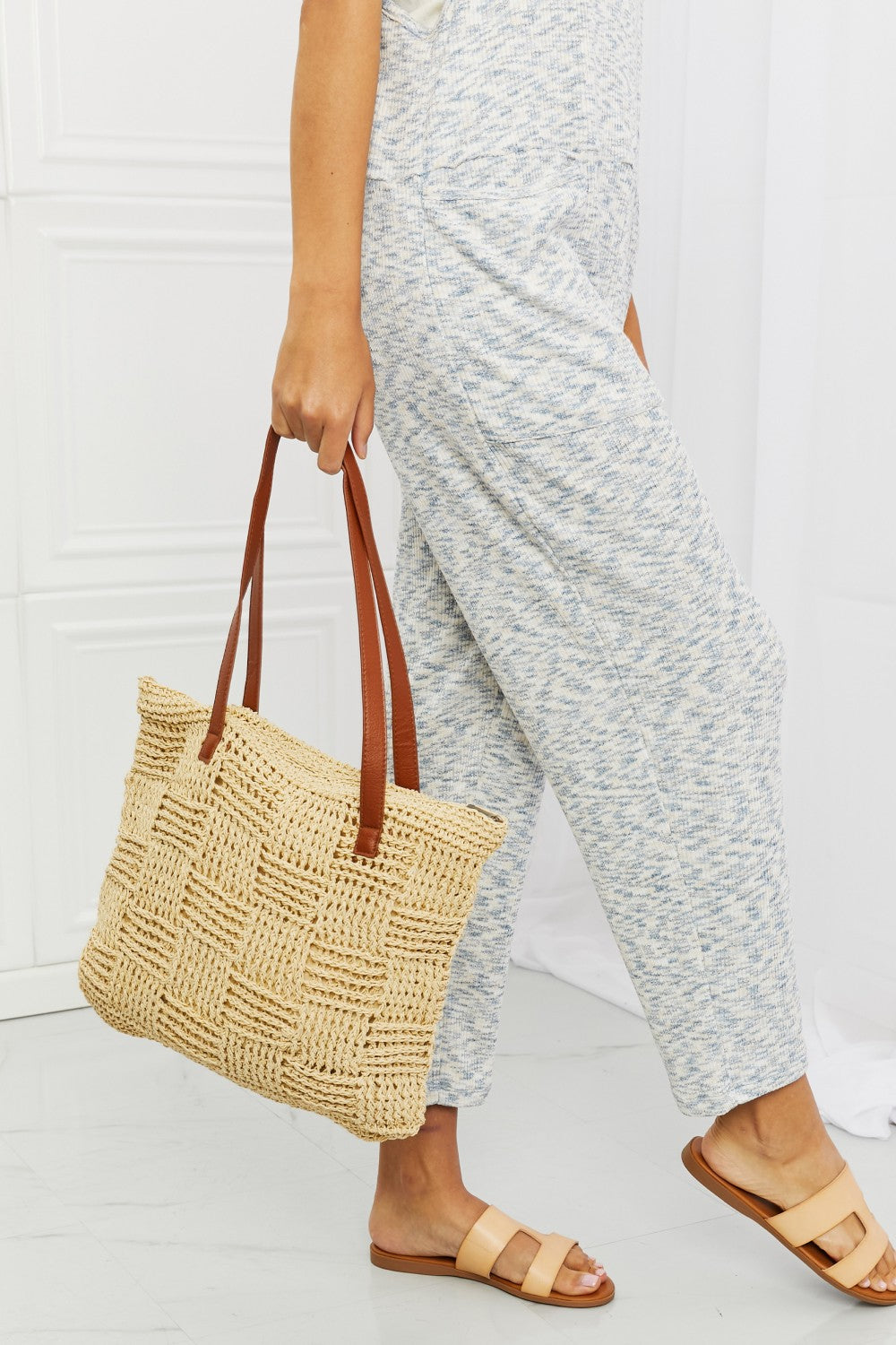 Fame Picnic Date Straw Tote Bag Sunset and Swim   