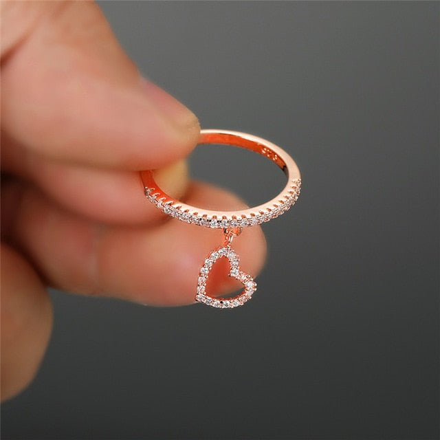 Adorable Hanging Heart Ring  Sunset and Swim 9 Rose Gold 