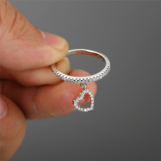 Adorable Hanging Heart Ring  Sunset and Swim 6 Silver 