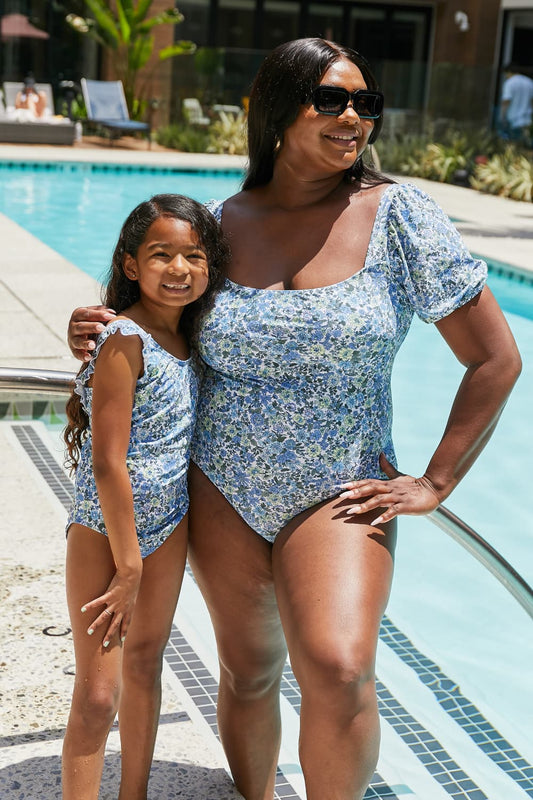 Marina West Swim Salty Air Puff Sleeve One-Piece in Blue Mother Daughter Swimwear  Sunset and Swim   