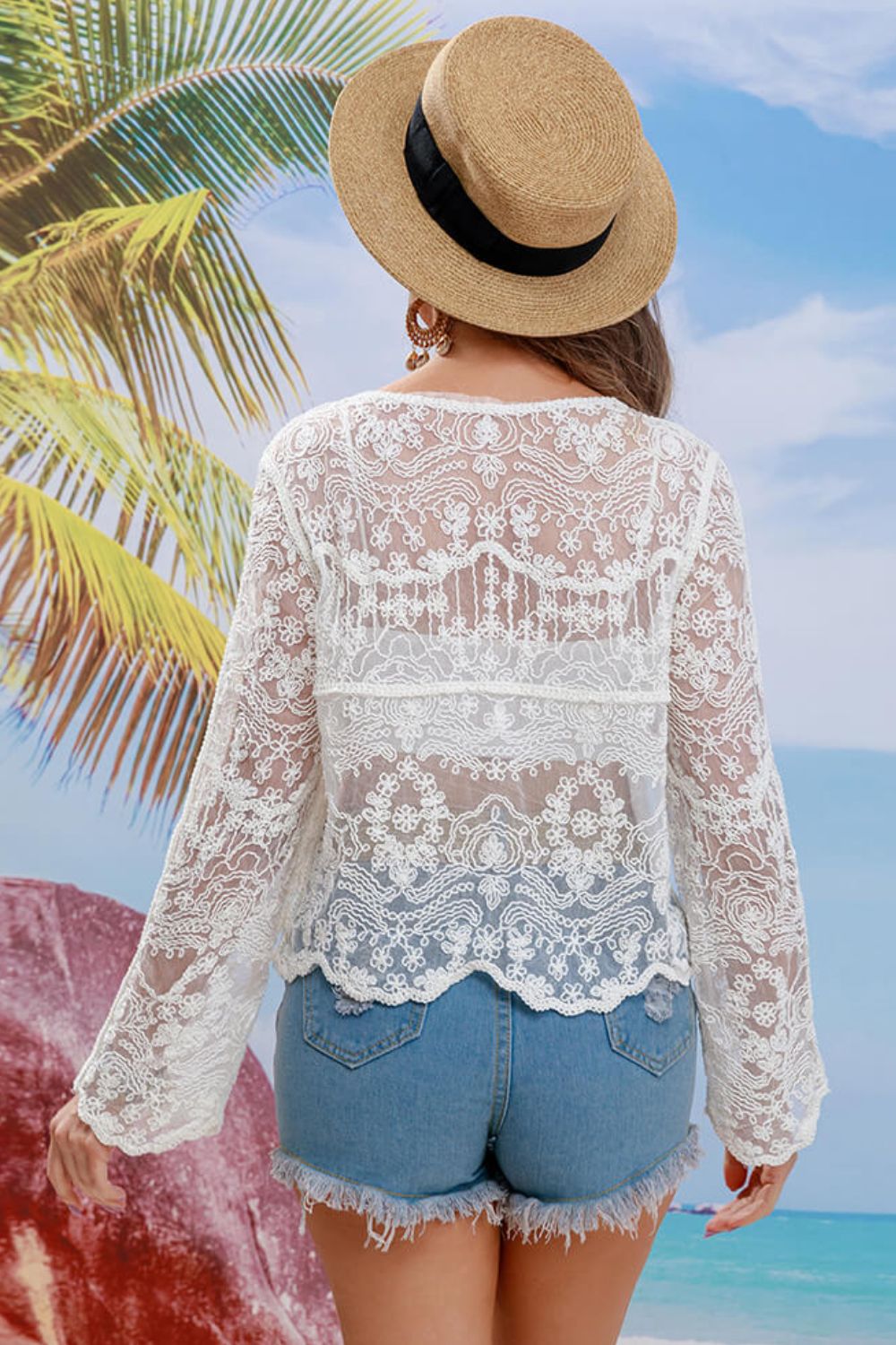 Buttoned Sheer Lace Swimsuit Coverup  Sunset and Swim   
