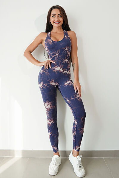 Printed Crisscross Wide Strap Jumpsuit  Sunset and Swim Violet S 
