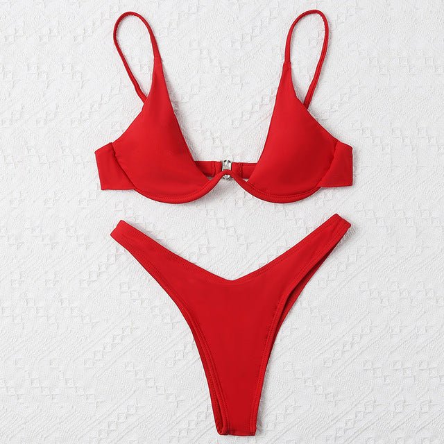 Alessia Sexy Brazilian Thong Bikini  Set  Sunset and Swim Red S 