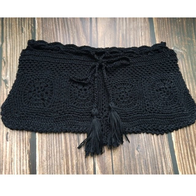 Amore Crochet Boho Bohemian Swim Bikini Shorts  Sunset and Swim Black One Size 