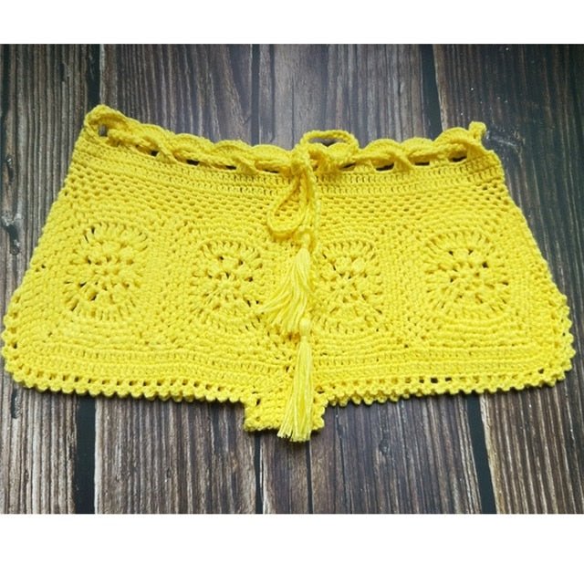 Amore Crochet Boho Bohemian Swim Bikini Shorts  Sunset and Swim Yellow One Size 