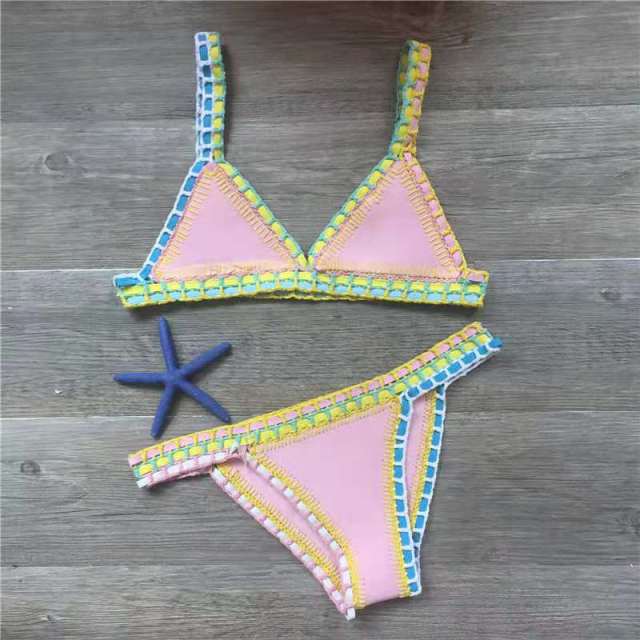 Aria Crochet Neoprene Bikini  Sunset and Swim Pink S 