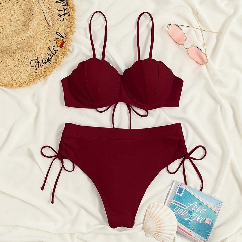 Arielle Push Up Shell Bikini  Sunset and Swim wine red S 