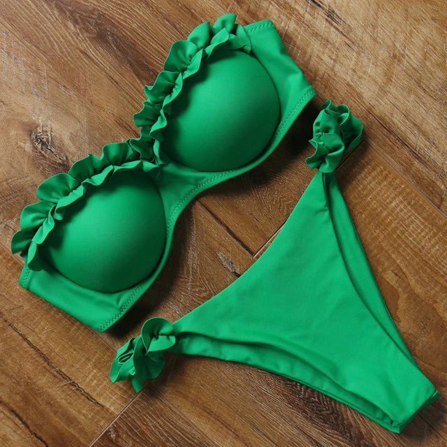 Ashley Sexy Brazilian Bandeau Push-up Bikini  Sunset and Swim Green S 