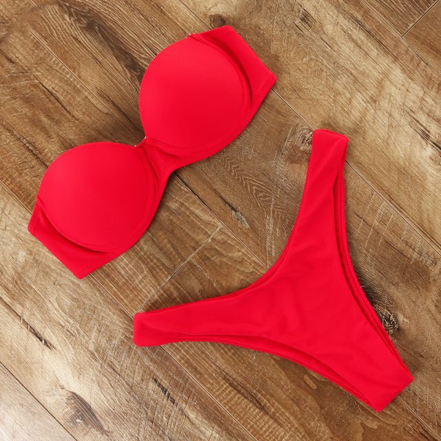Ashley Sexy Brazilian Bandeau Push-up Bikini  Sunset and Swim Red L 