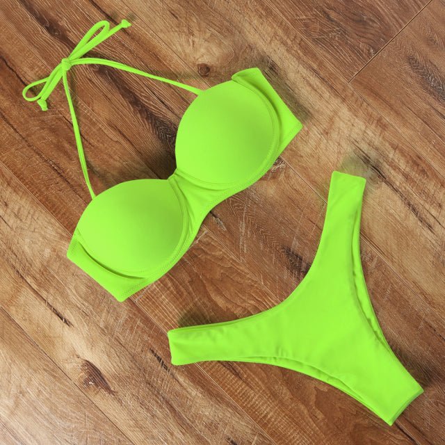 Ashley Sexy Brazilian Bandeau Push-up Bikini  Sunset and Swim Bright Green L 