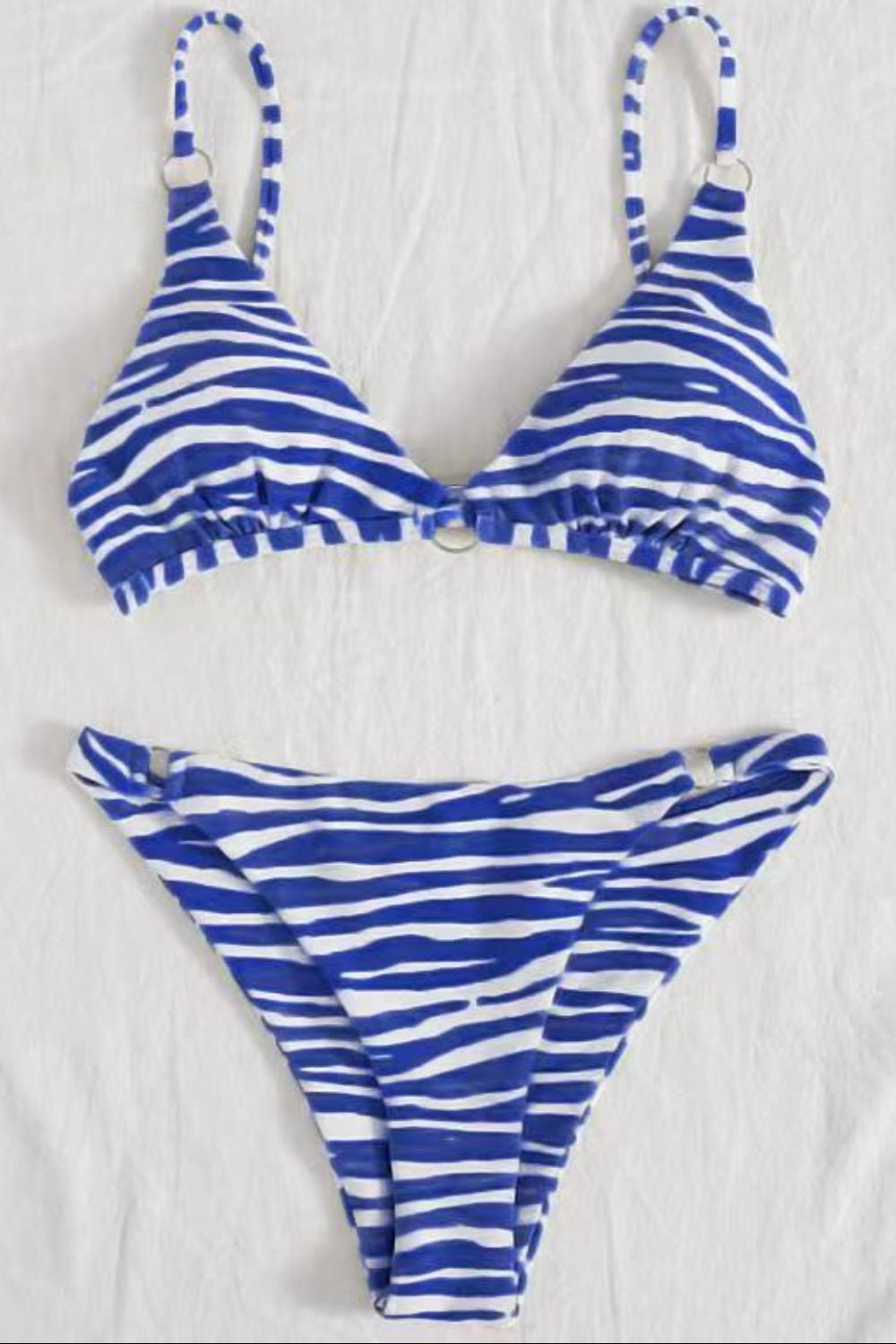 Aya Zebra Print Tie-Back Bikini Set  Sunset and Swim Blue XS 