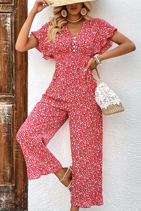 Printed Tie Back Ruffled Jumpsuit  Sunset and Swim Floral S 