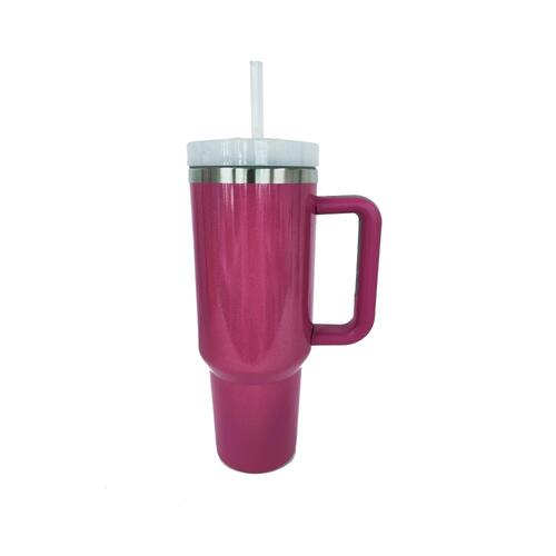 Stainless Steel Tumbler with Handle and Straw Sunset and Swim Deep Rose One Size 