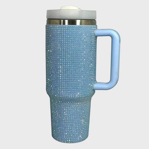 Rhinestone Stainless Steel Tumbler with Straw Sunset and Swim Pastel  Blue One Size 