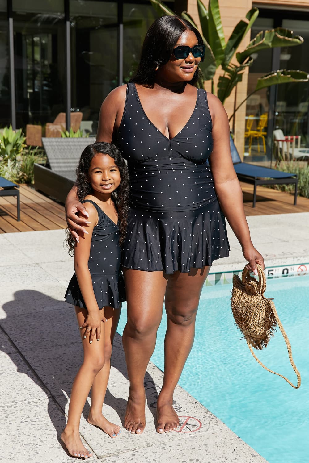 Marina West Swim Plus Size Clear Waters Swim Dress in Black/White Dot Mother Daughter Swimwear  Sunset and Swim Black/White Dot S 