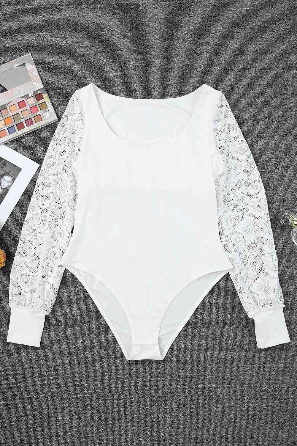 Lace Detail Scoop Neck Long Sleeve Bodysuit  Sunset and Swim   
