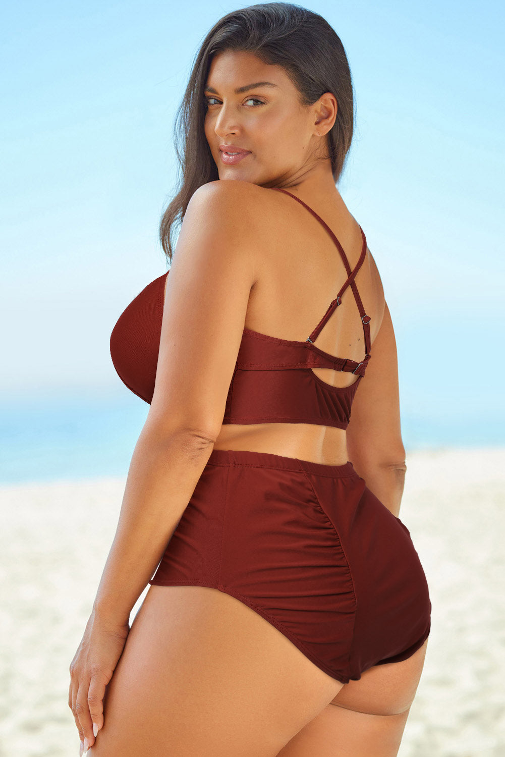 Halter Neck Crisscross Ruched Two-Piece Swimsuit  Sunset and Swim   