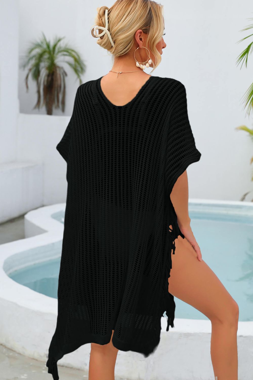 Fringe Trim Openwork Cover Up Sunset and Swim   