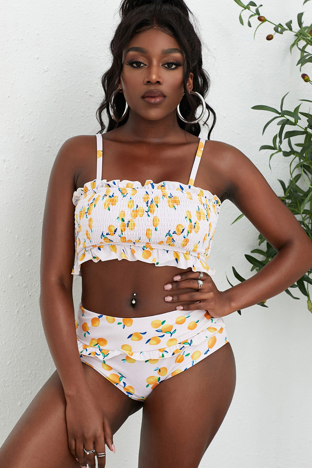 Fruit Print Frilled Bikini Set  Sunset and Swim Cream S 