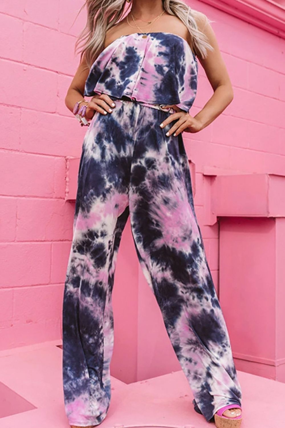 Tie-Dye Layered Strapless Jumpsuit  Sunset and Swim   