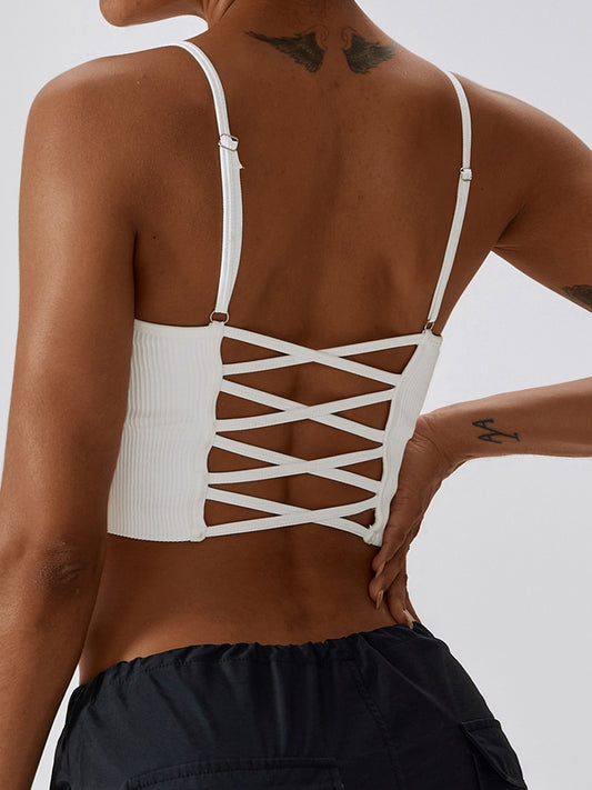 Lace-Up Cropped Tank Top  Sunset and Swim White S 
