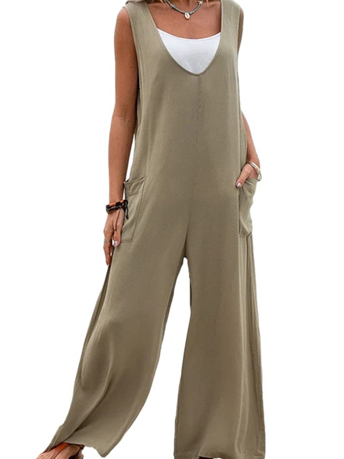 Sunset Vacation  Full Size Wide Strap Jumpsuit with Pockets Sunset and Swim   