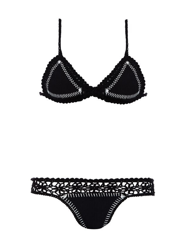 Bahamas Neoprene Crochet Brazilian Bikini  Sunset and Swim Black as pic Small in USA size 