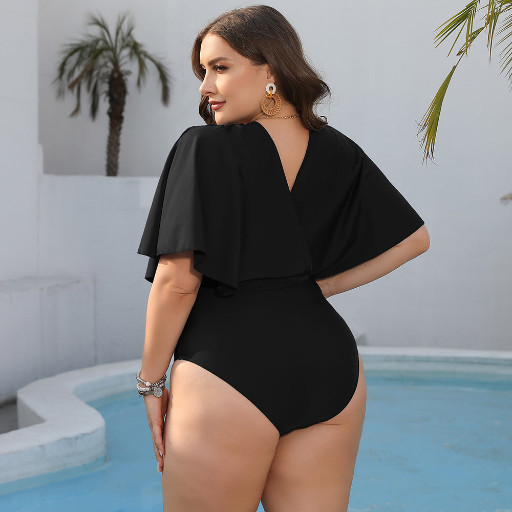 Plus Size Ruched Surplice Neck One-Piece Swimsuit  Sunset and Swim   