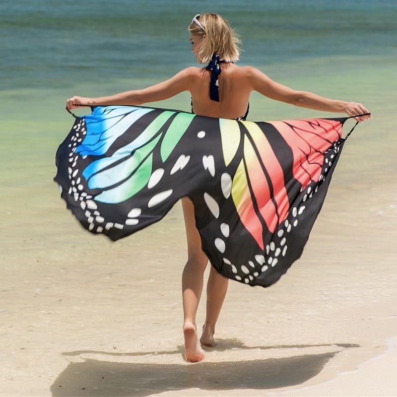 Beach Cover Up Print Cover Up Butterfly Sarong Dress  Sunset and Swim Colorful butterfly One Size 