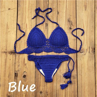 Boho Bella Bohemian - Handmade Crochet Push up Bikini  Sunset and Swim Blue S 