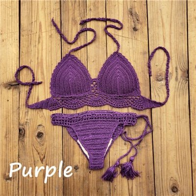 Boho Bella Bohemian - Handmade Crochet Push up Bikini  Sunset and Swim Purple S 