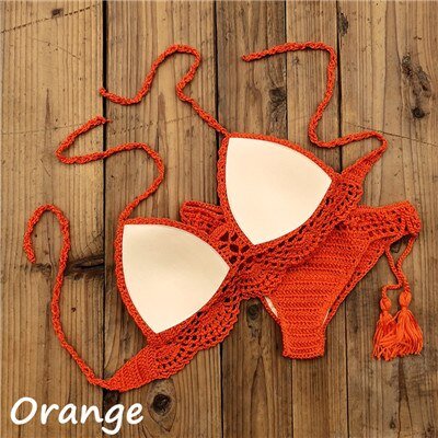 Boho Bella Bohemian - Handmade Crochet Push up Bikini  Sunset and Swim Orange S 