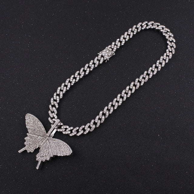 Big size Butterfly pendant  Sunset and Swim SilverColorWithClear No chain only pendant