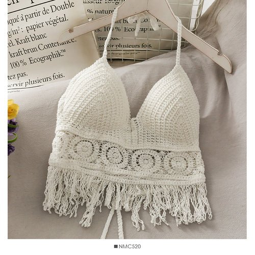Boho Bohemian Summer Crochet Top Bikini Top Built in Bra  Sunset and Swim a white One Size 