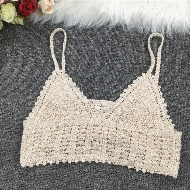 Boho Bohemian Summer Crochet Top Bikini Top Built in Bra  Sunset and Swim c apricot One Size 