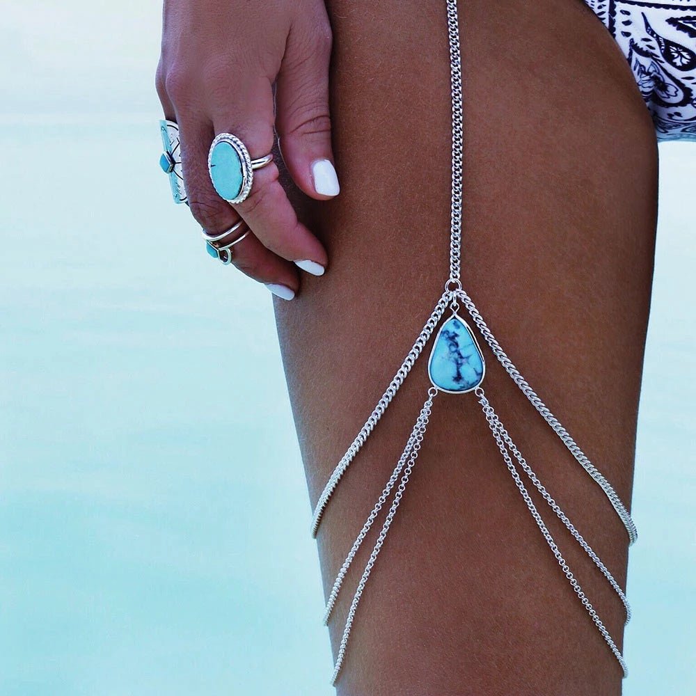 Boho Bohemian Water Drop Pendant Leg Thigh Chain Body Chain Jewelry  Sunset and Swim   