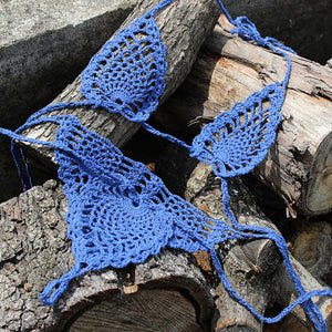 Boho Bliss Handmade Crochet Micro Thong Bikini Set  Sunset and Swim Blue S 