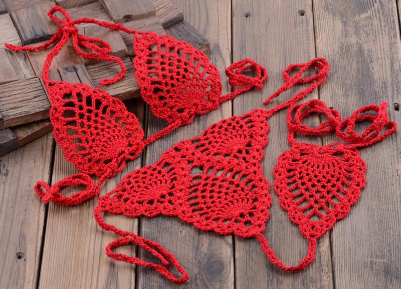 Boho Bliss Handmade Crochet Micro Thong Bikini Set  Sunset and Swim   