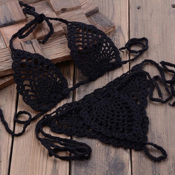 Boho Bliss Handmade Crochet Micro Thong Bikini Set  Sunset and Swim Black S 