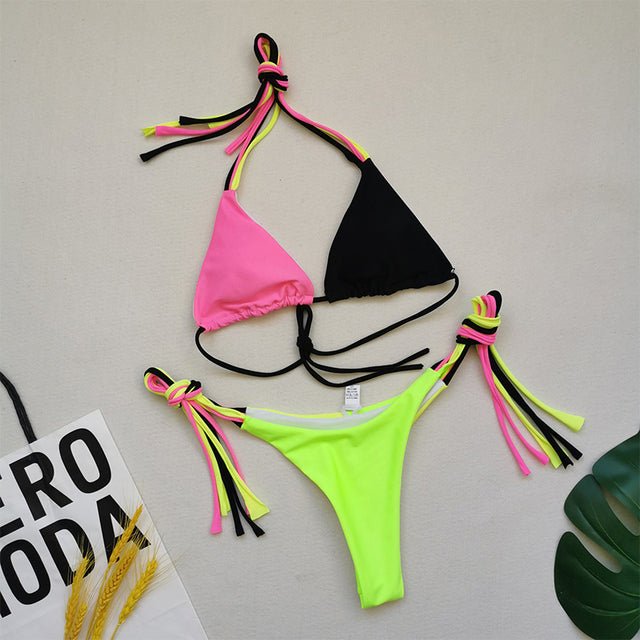 Brazilian Thong Multicolour Triangle Bikini Set  Sunset and Swim X21SW4853-1 S 
