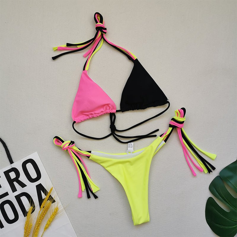 Brazilian Thong Multicolour Triangle Bikini Set  Sunset and Swim   