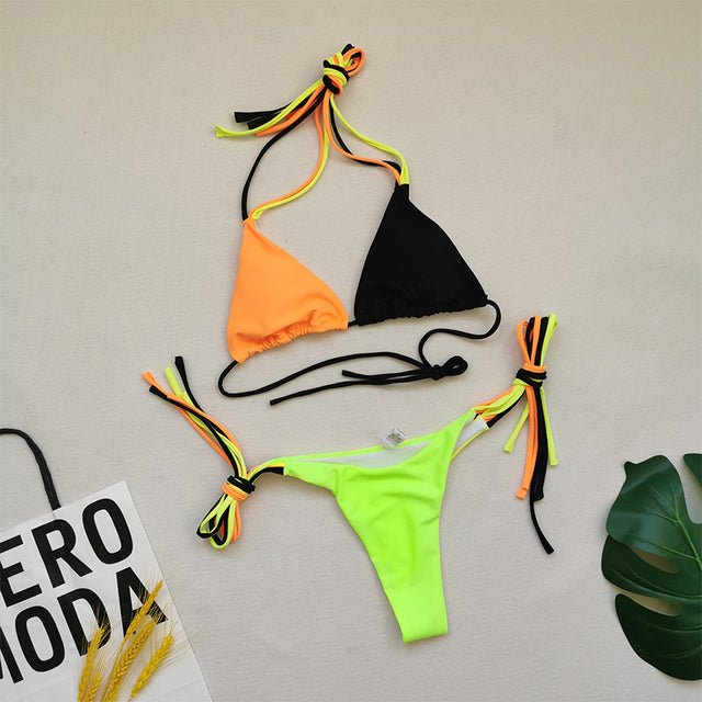 Brazilian Thong Multicolour Triangle Bikini Set  Sunset and Swim X21SW4853-2 S 